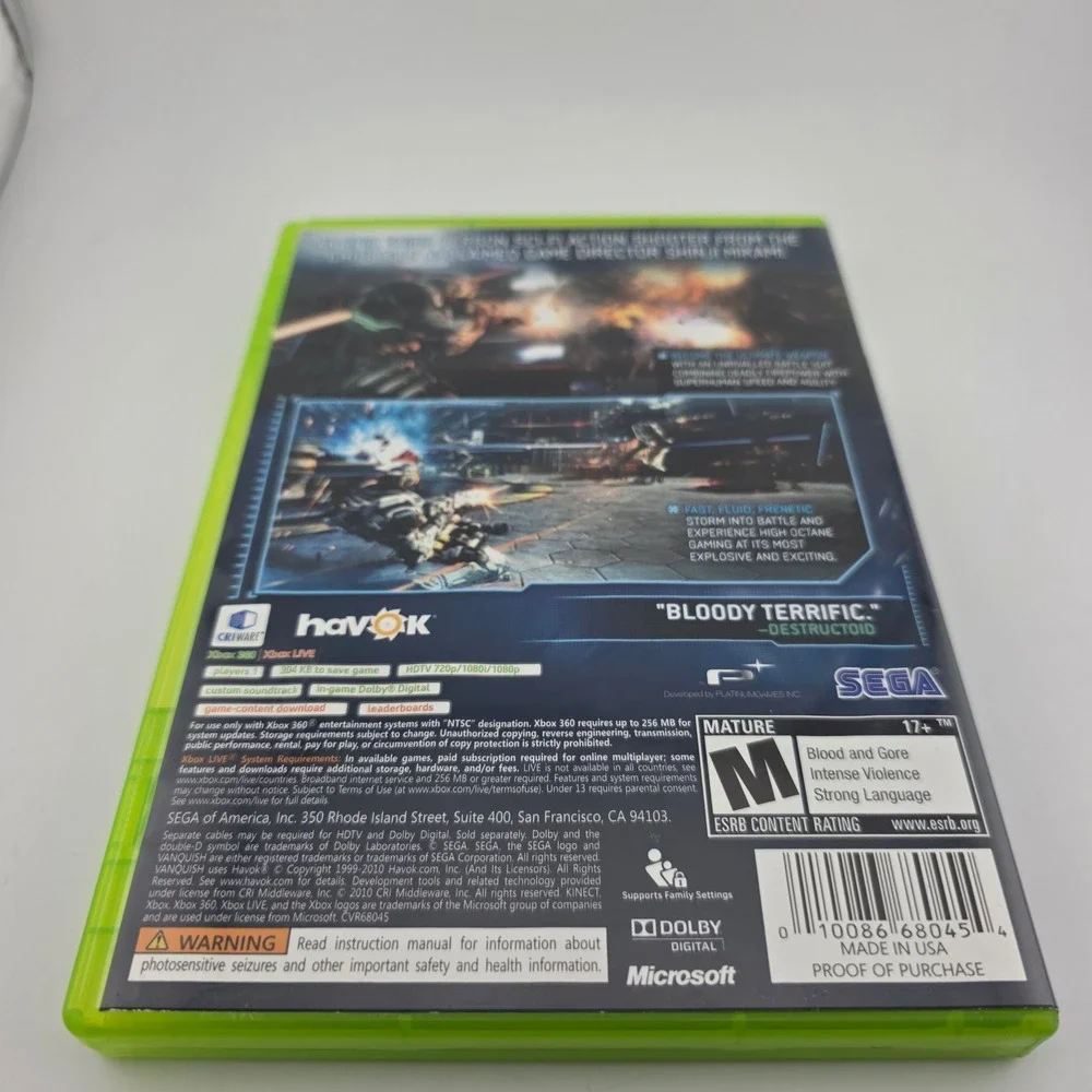 Sega Vanquish Action Sci-Fi Shooter Xbox 360 NTSC Green Good Adventure Space‎